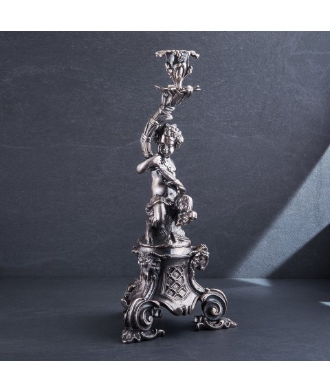 ﻿Пара срібних свічників ручної роботи "Купідони з виноградними лозами" сер00061ам Онікс