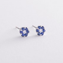 Gold stud earrings "Flower" with sapphires and diamonds sb0100lg Onyx