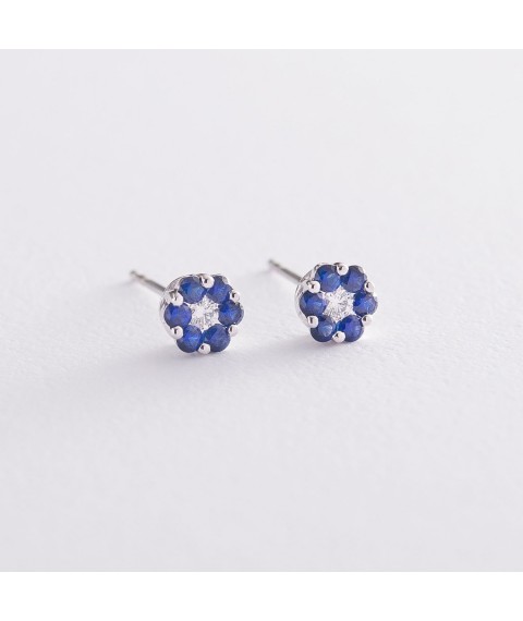 Gold stud earrings "Flower" with sapphires and diamonds sb0100lg Onyx
