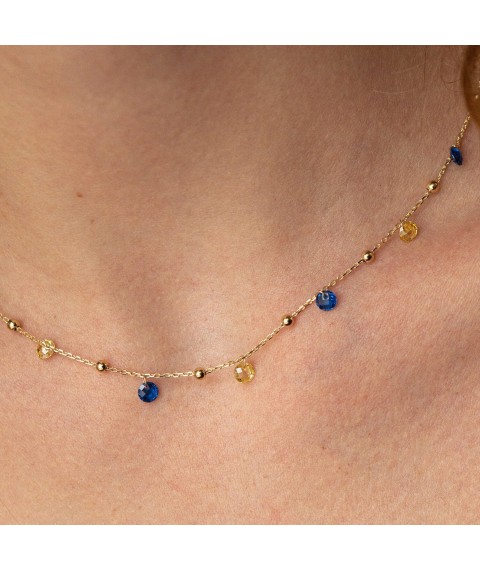 Gold necklace "Independent" with balls (blue and yellow cubic zirconia) count02321 Onix 42