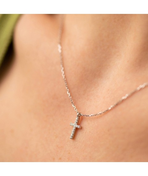 Necklace "Cross" in white gold (diamonds) flask0134m Onix 45