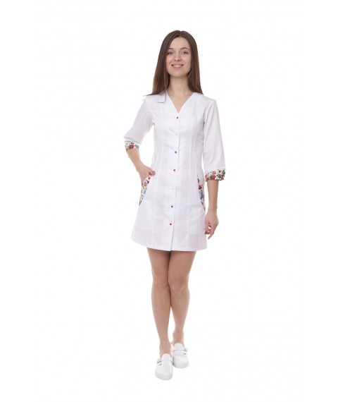 Medizinisches Kleid Ibiza Weißdruck / Schmetterling