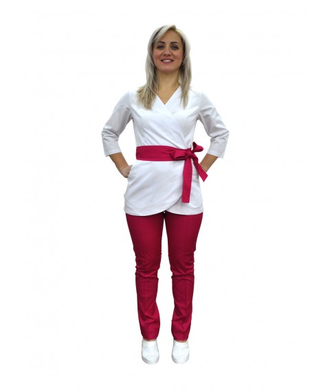 Медицинский костюм Токио Белый-малиновый