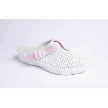 Medizinische Schuhe Clogs Lera mit Zunge Weiß / Gürtel-Pink