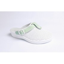 Medical shoes Lera clogs with tongue White/green strap