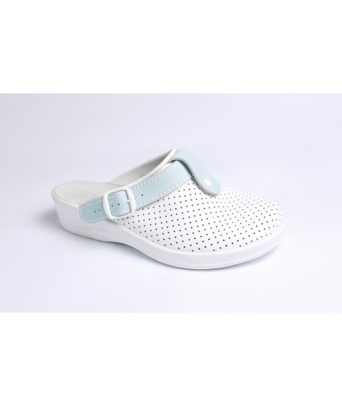 Medical shoes Lera clogs with tongue White/blue strap