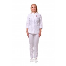 Медицинский костюм Пекин Белый-вышивка/рубин
