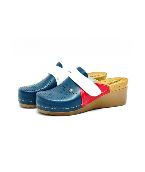 Medical women's slippers Clog Leon 1001 Blue-red-white