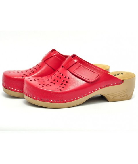 Medical women's slippers Clog Leon PU161 Red