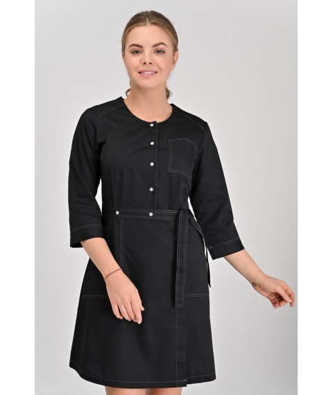 Women's medical gown California Black/Dark gray stitching, 3/4