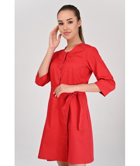 Women's medical gown California Red/Dark gray stitching, 3/4