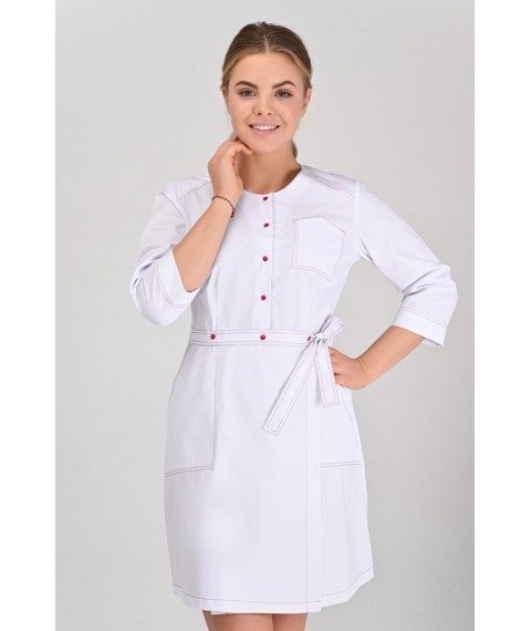 Women's medical gown California White/Red stitching, 3/4 46