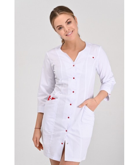 Women's medical gown Varna White/Red, 3/4
