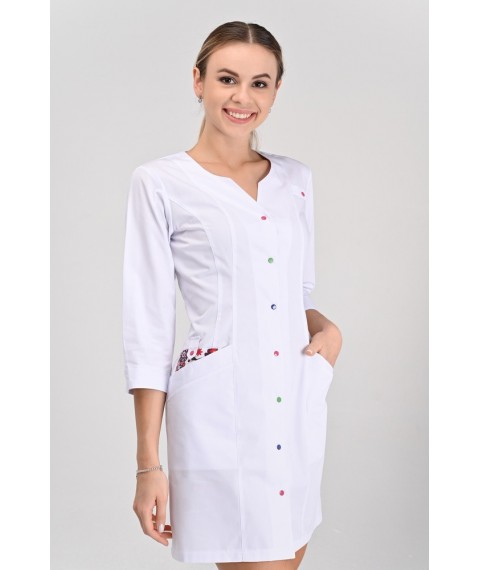 Women's medical gown Varna White/Butterfly print, 3/4 42