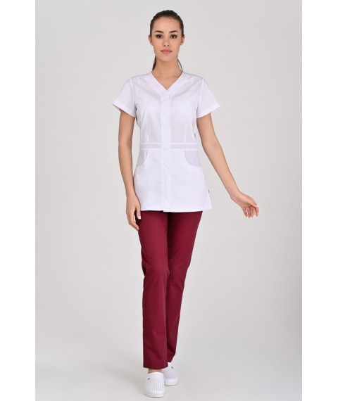 Medical jacket Alanya (button) White, Short Sleeve