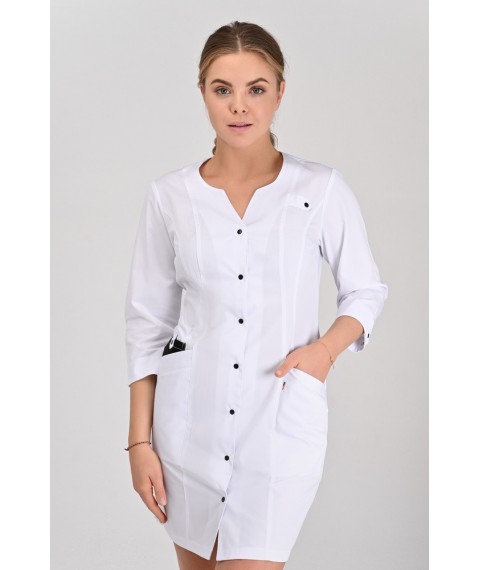 Women's medical gown Varna White-black 3/4