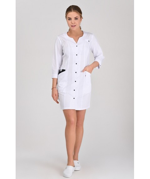 Women's medical gown Varna White-black 3/4