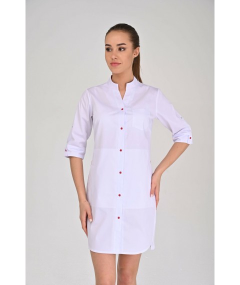 Women's medical gown Nevada White-red, 3/4