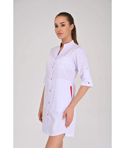 Women's medical gown Nevada White-red, 3/4