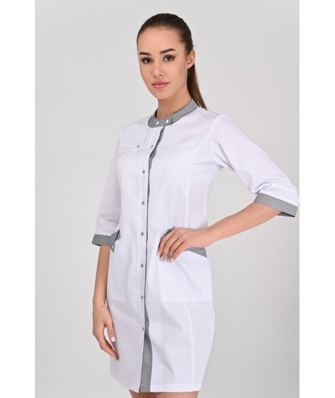 Women's medical gown Montana White/Light gray 3/4