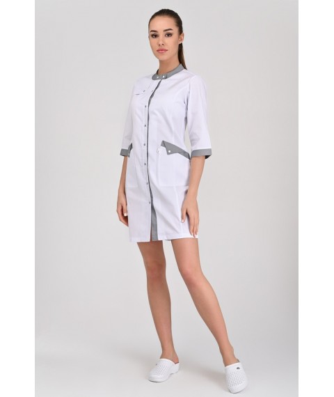 Women's medical gown Montana White/Light gray 3/4