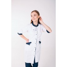 Women's medical gown Montana White-dark blue 3/4
