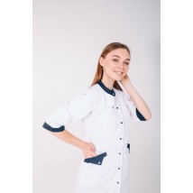 Women's medical gown Montana White-dark blue 3/4