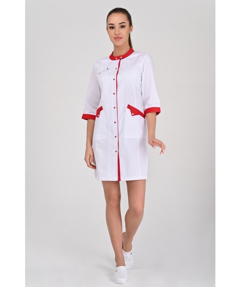 Women's medical gown Montana White-red 3/4