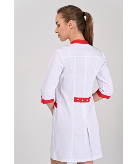Women's medical gown Montana White-red 3/4