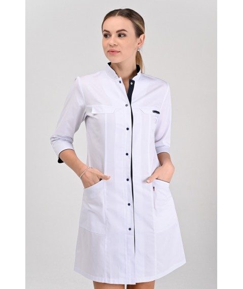 Women's medical gown Beijing White/dark blue 3/4