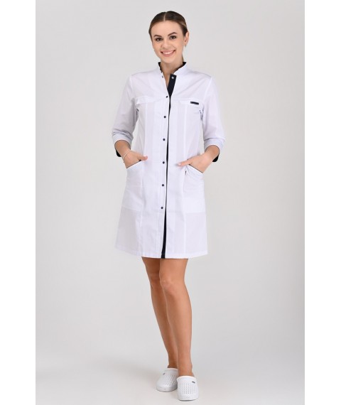 Women's medical gown Beijing White/dark blue 3/4