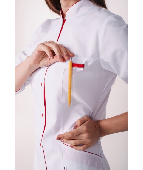 Women's medical gown Beijing White-red 3/4