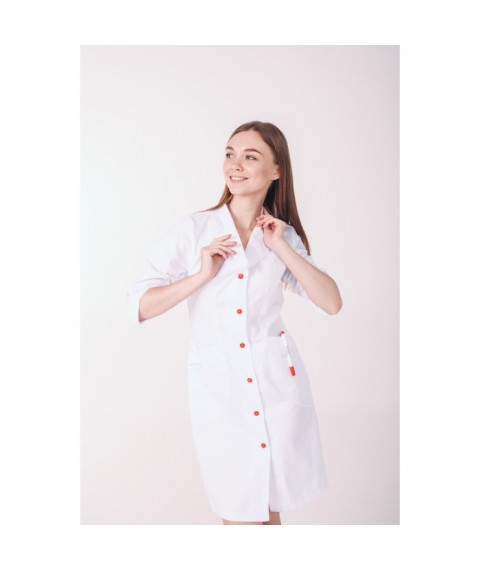 Medical gown Arizona, White (red button) 3/4