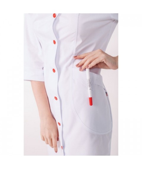 Medical gown Arizona, White (red button) 3/4