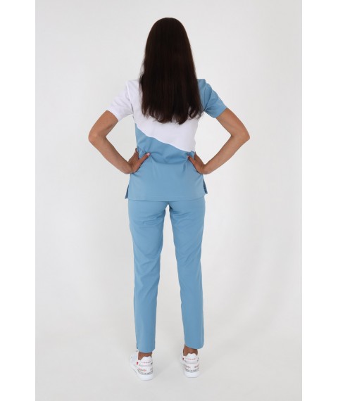 Медичний стрейч костюм Анкара блакитний з білим