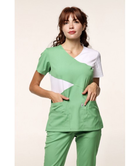 Медичний стрейч костюм Анкара, Зелений з білим