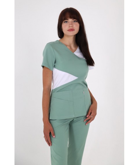 Medical stretch suit Ankara, Olive and white