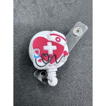 Telescopic badge holder (heart in a hat + stethoscope)
