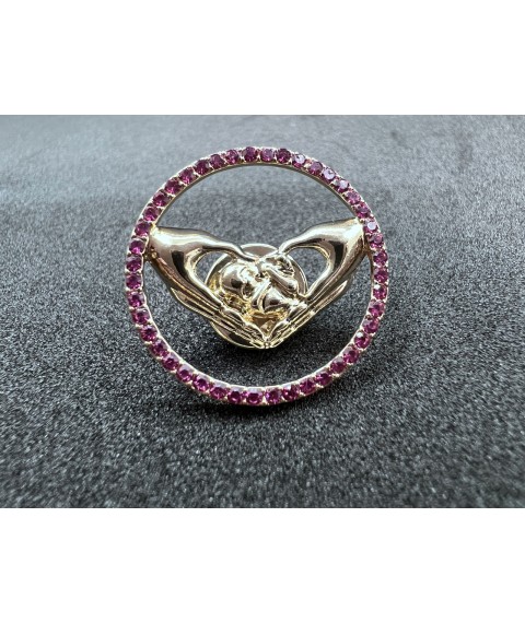 Medical jewelry (embryo on hands, pink rhinestones) gold