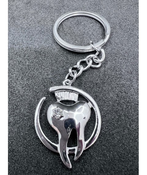 Medical jewelry keychain round (tooth+rhinestone) silver