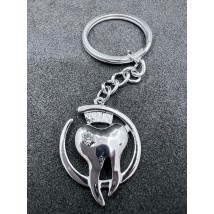 Medical jewelry keychain round (tooth+rhinestone) silver