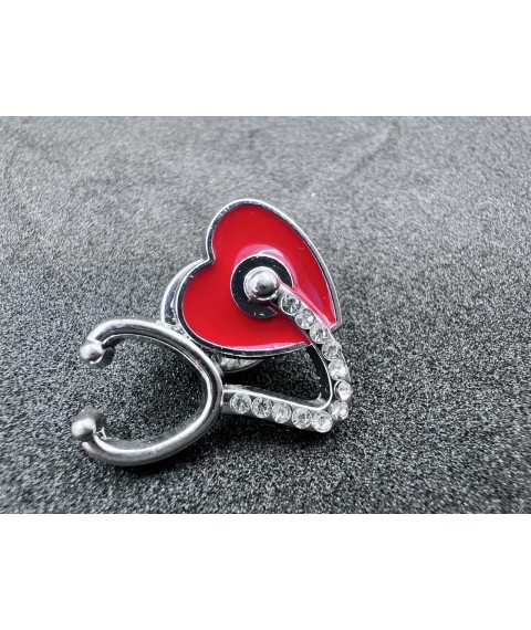 Medical jewelry (stethoscope with red heart) silver