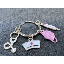 Medical jewelry keychain (syringe and pink mask) gold