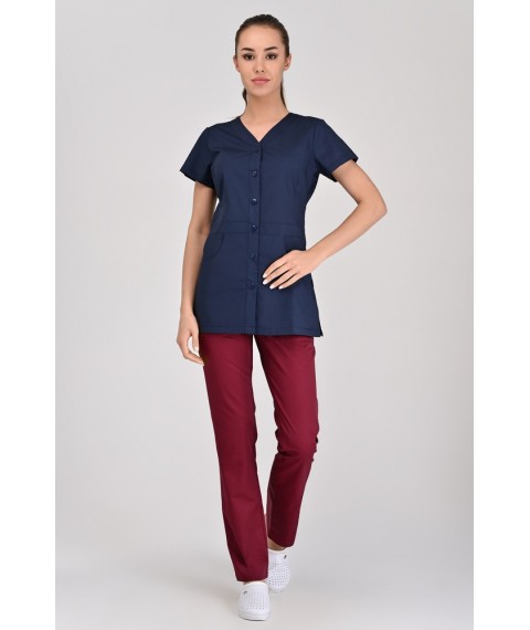 Medical jacket Alanya (button) Dark blue, Short Sleeve 46