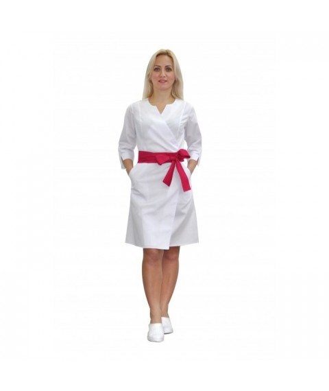 Women's medical gown Verona White-Crimson 42