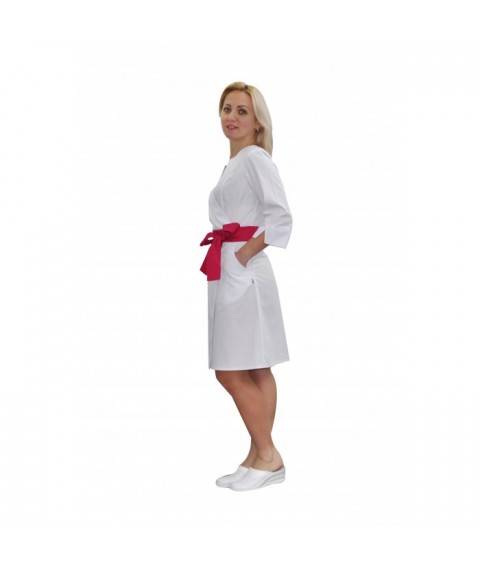 Women's medical gown Verona White-Crimson 44