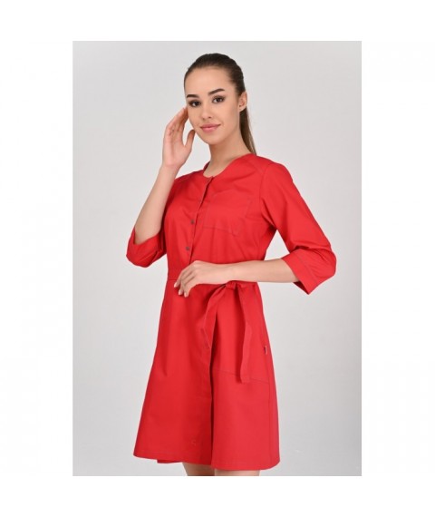 Women's medical gown California Red - dark gray stitching, 3/4 50
