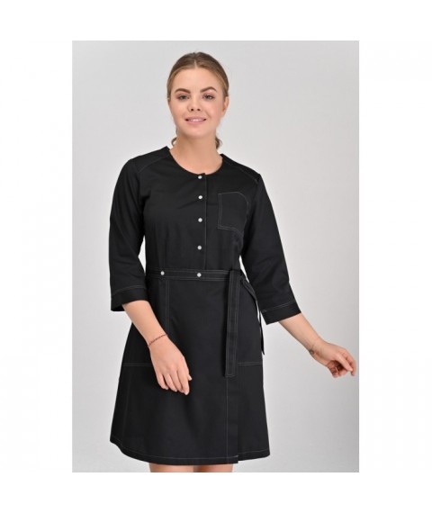 Women's medical gown California black - dark gray stitching, 3/4 48