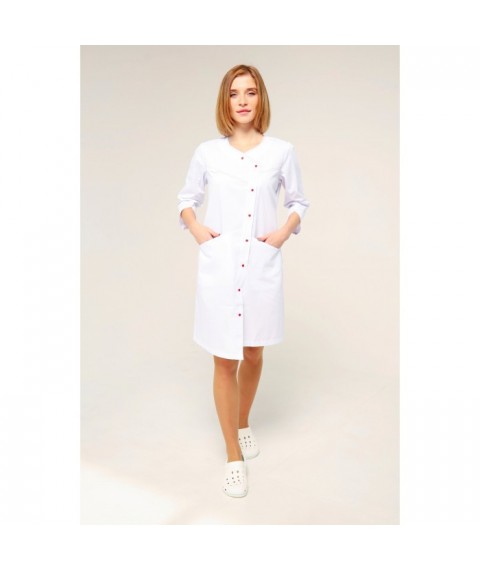 Medical gown Siena White - red stitching, 3/4 58