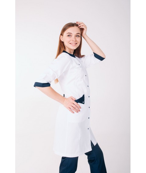 Women's medical gown Montana White-dark blue 3/4 46